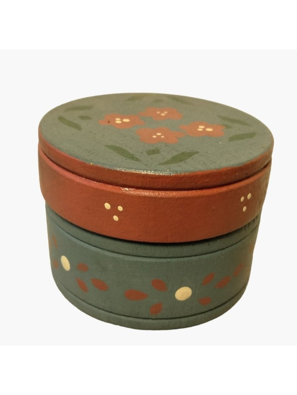 Floral Wooden Trinket Box Blue Hand Painted Tole Pennsylvania Dutch